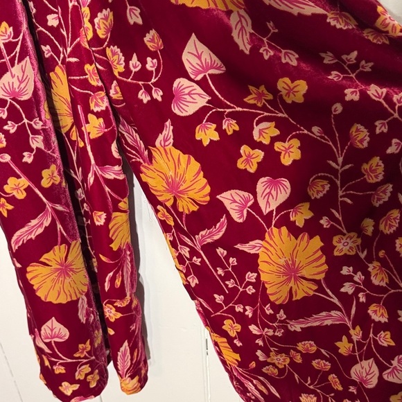 NWOT Nanette Lepore Dark Red/Yellow Burnout Floral Midi Pant Jumpsuit Vintage - Picture 5 of 15
